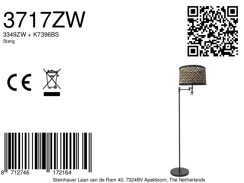 Lampadaire moderne noir avec liseuse et abat-jour en osier Steinhauer Stang – Image 7