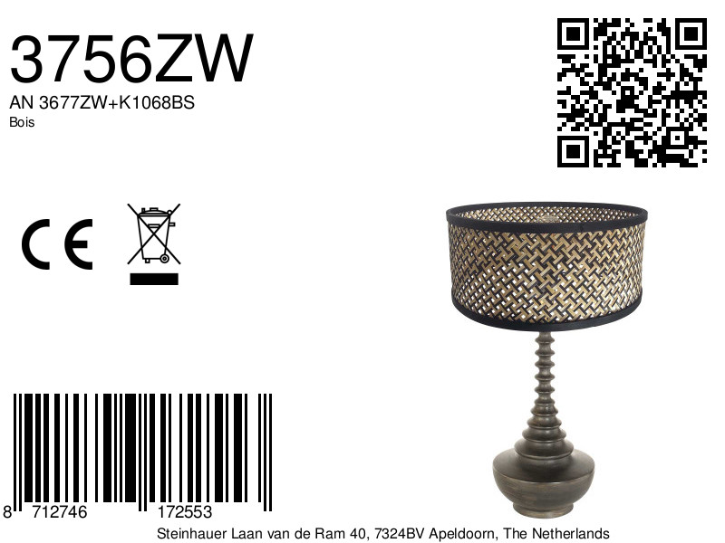 Lampe de table design en bois avec abat-jour en osier Anne Light & Home Bois – Image 6