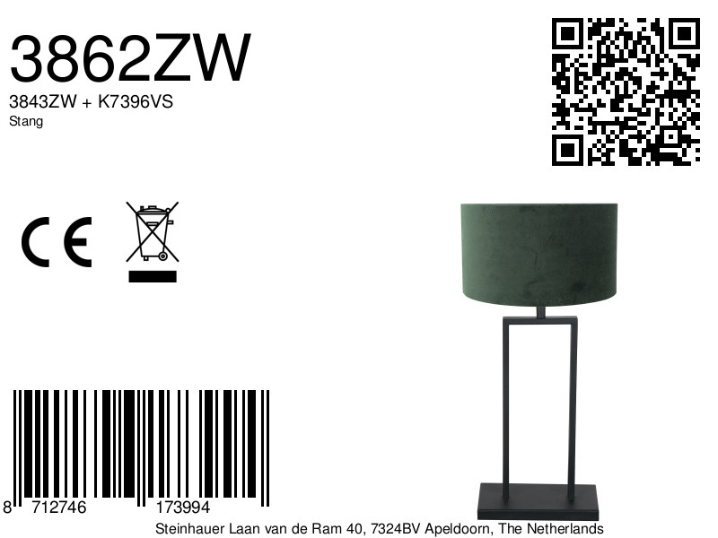 Lampe de table moderne noire avec abat-jour vert Steinhauer Stang – Image 6