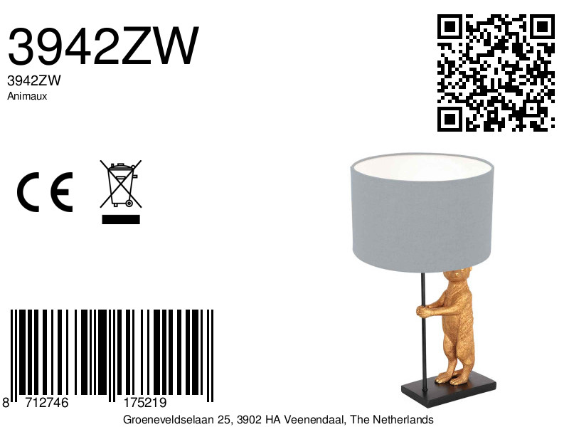 Lampe de table noir et or Anne Light & Home Animaux – Image 7