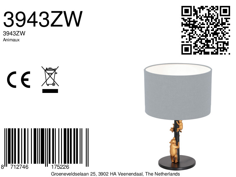 Lampe de table noir et or Anne Light & Home Animaux – Image 7