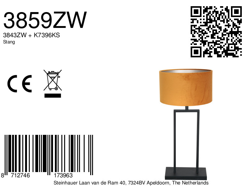 Lampe de table noire avec abat-jour orange Steinhauer Stang – Image 6