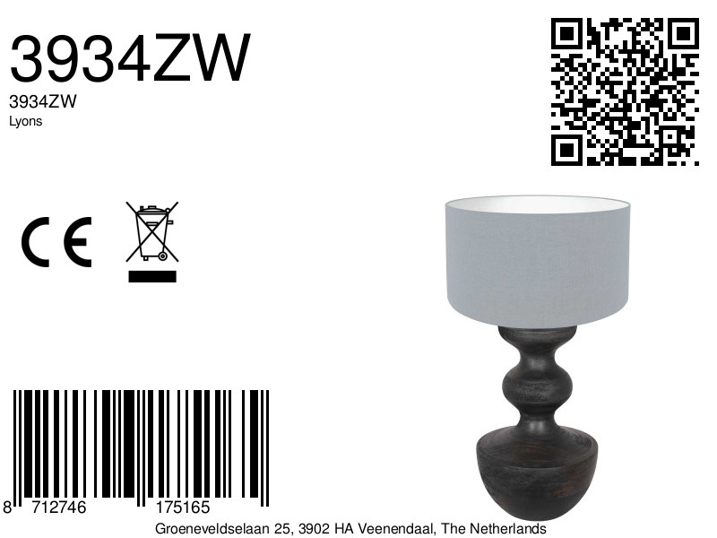 Lampe de table noire classique Anne Light & Home Lyons – Image 7