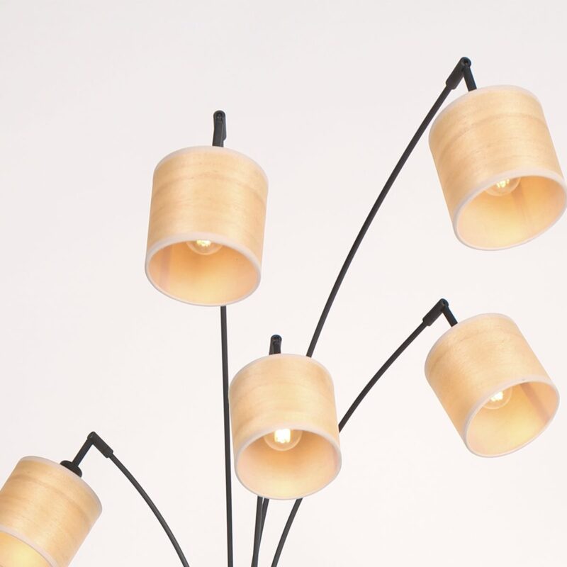 vloerlamp-bambus-3671zw-zwart-5-lichts-met-houten-kapjes-vloerlamp-steinhauer-bambus-hout-en-zwart-3671zw-3