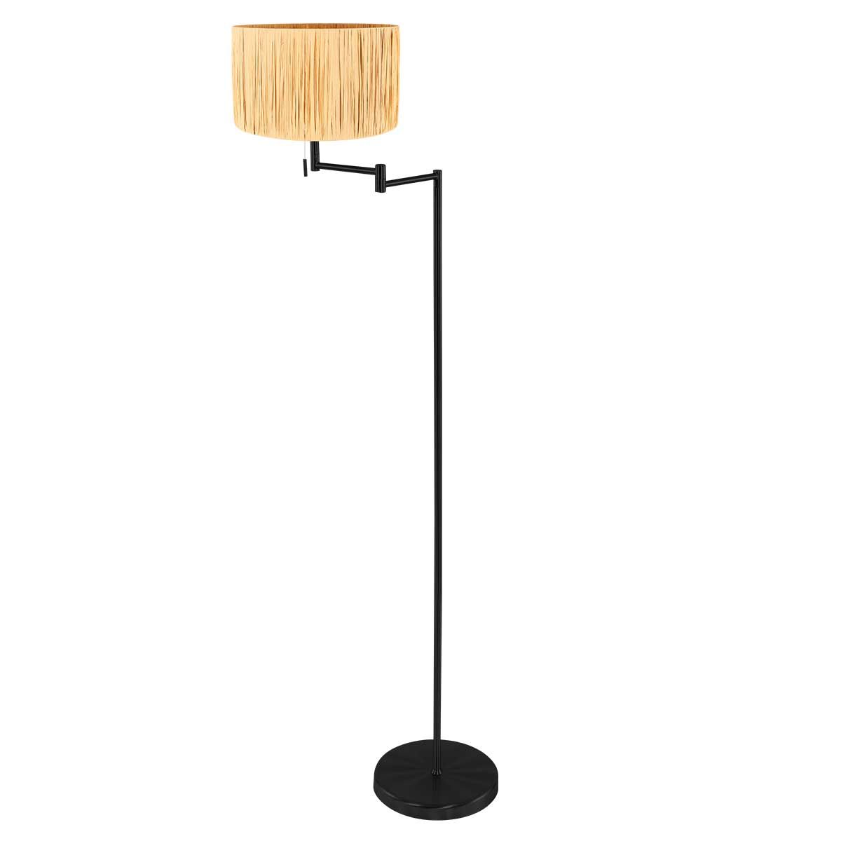 Lampadaire industriel noir avec abat-jour en rotin Mexlite Bella – Image 2