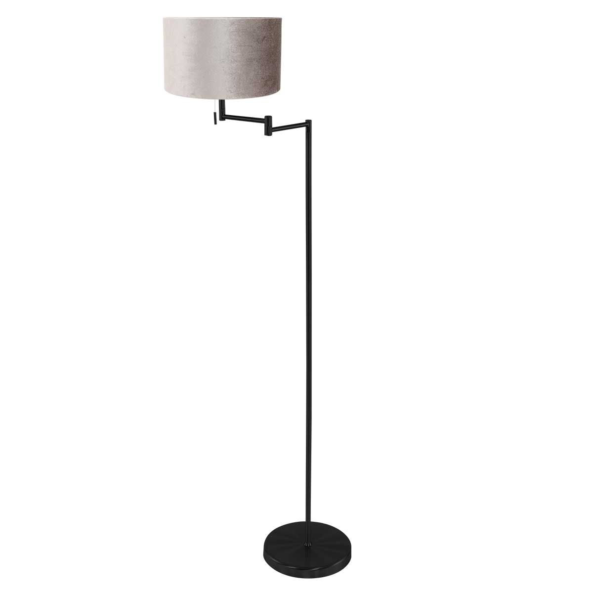 Lampadaire moderne noir avec abat-jour gris Mexlite Bella – Image 2
