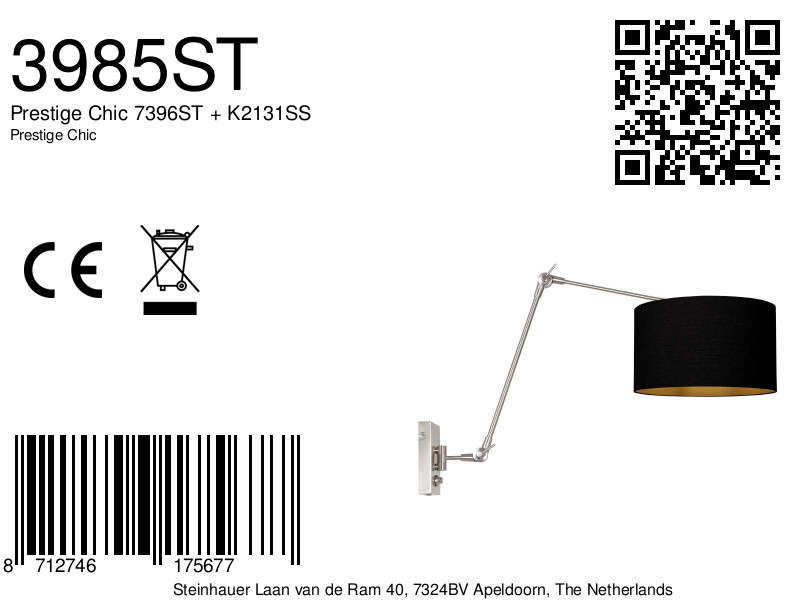 Applique murale moderne en métal et tissu Steinhauer Prestige Chic – Image 8