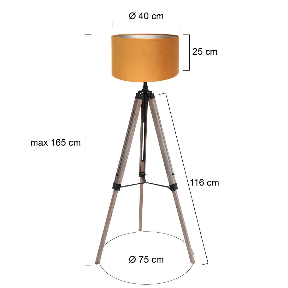 Lampadaire à trois pieds noir avec abat-jour en velours Mexlite Triek – Image 6