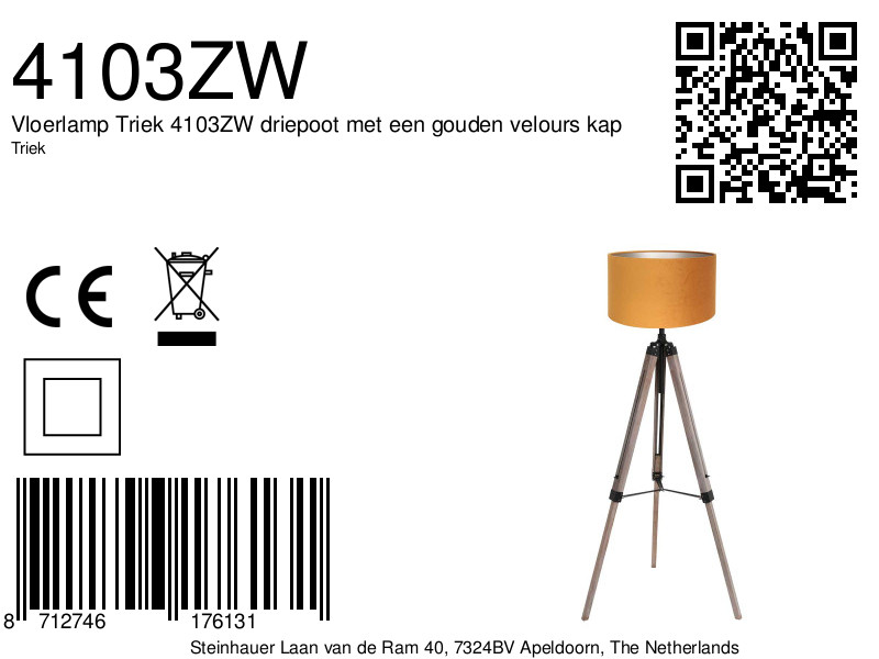 Lampadaire à trois pieds noir avec abat-jour en velours Mexlite Triek – Image 7