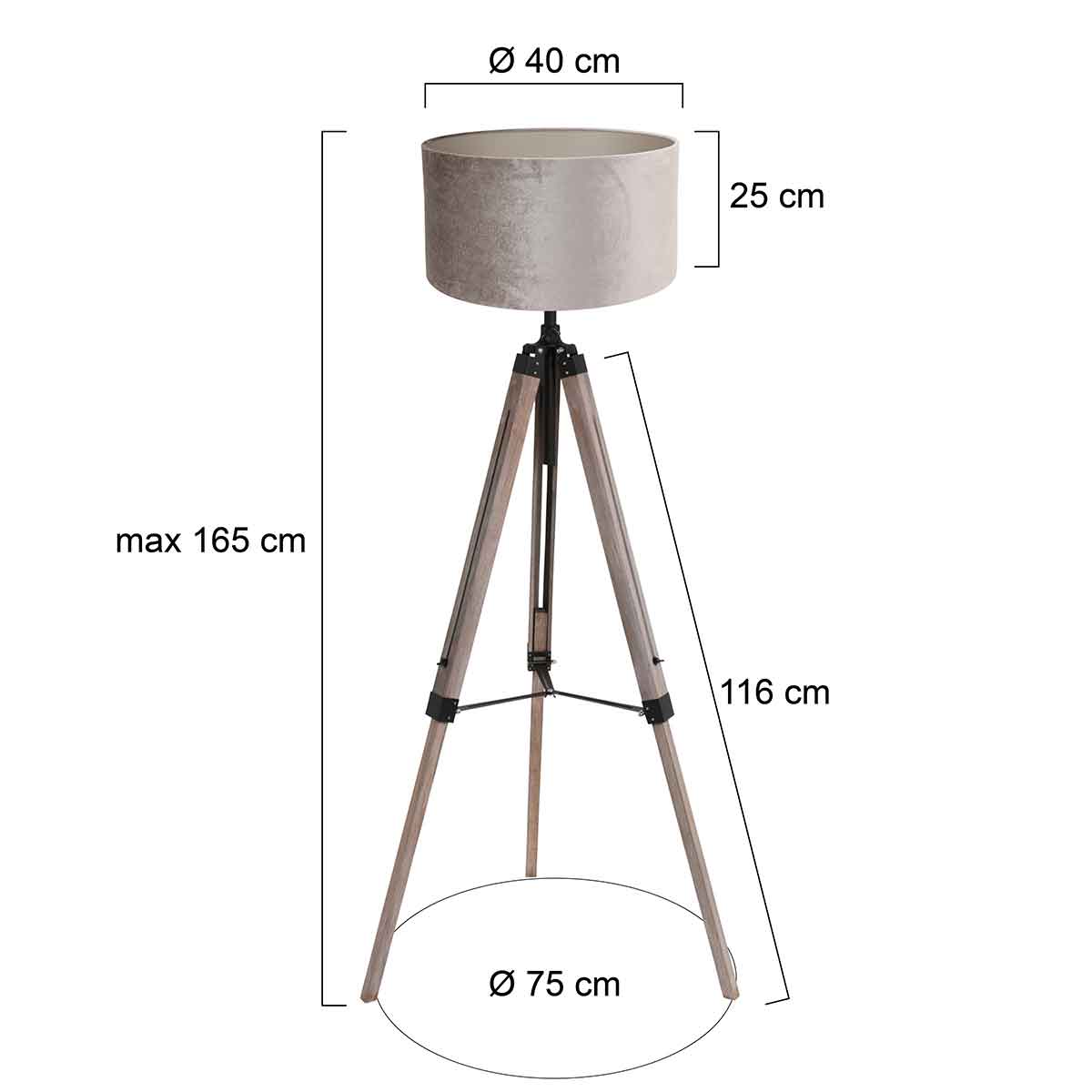 Lampadaire à trois pieds noir avec abat-jour en velours Mexlite Triek – Image 6
