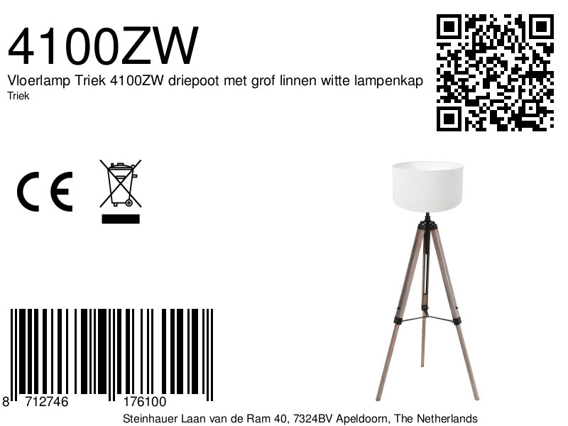 Lampadaire noir à trois pieds avec abat-jour en lin Mexlite Triek – Image 7