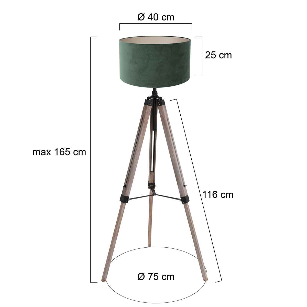 Lampadaire noir en bois avec abat-jour en velours Mexlite Triek – Image 6