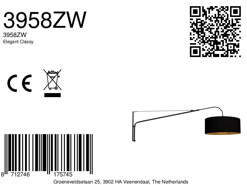 Applique murale noire avec long arc Steinhauer Elegant Classy – Image 7