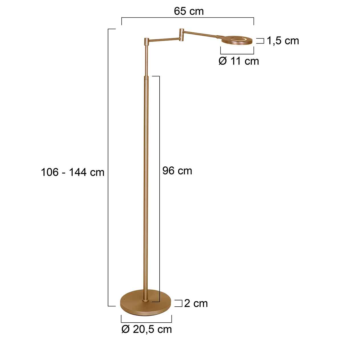 Lampadaire rechargeable de couleur bronze avec bras de lecture et fonction d'atténuation intégrée Steinhauer Soleil – Image 2
