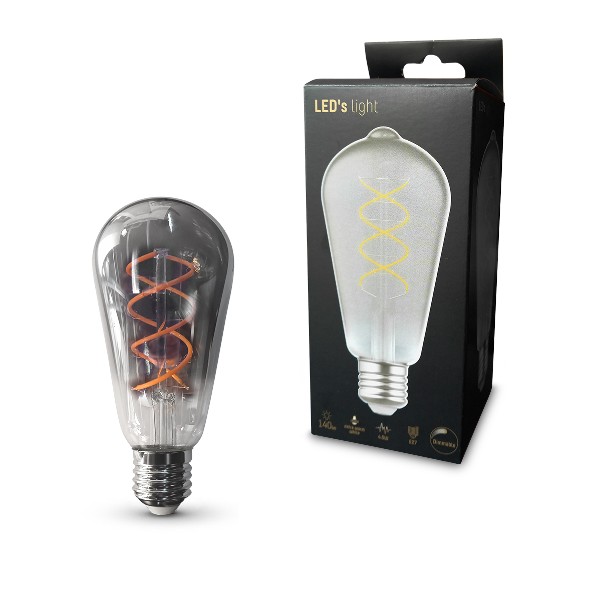 Source lumineuse allongée avec verre fumé E27 Led's Light – Image 2