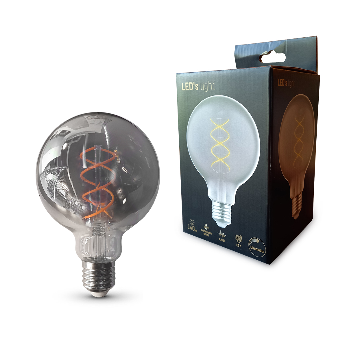 Source lumineuse en forme de boule avec verre fumé E27 Led's Light – Image 2