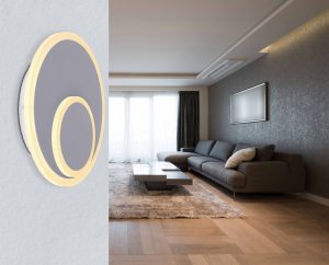 Alternative view of Applique murale double cercle acier/blanc Globo Villa