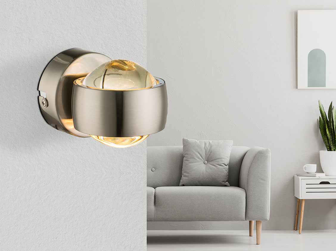 Applique murale ronde en nickel avec globe en verre Globo Randi – Image 2