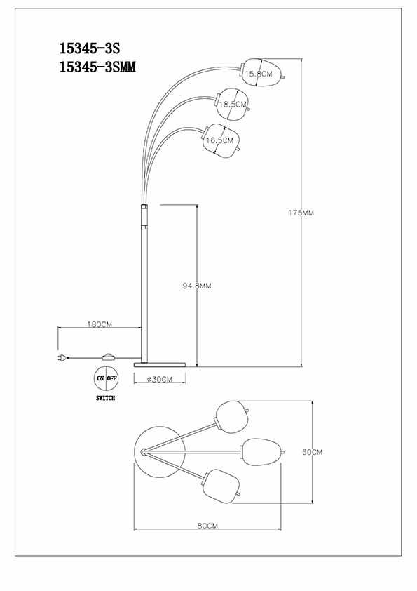 Lampadaire moderne en métal noir Globo Blacky – Image 5