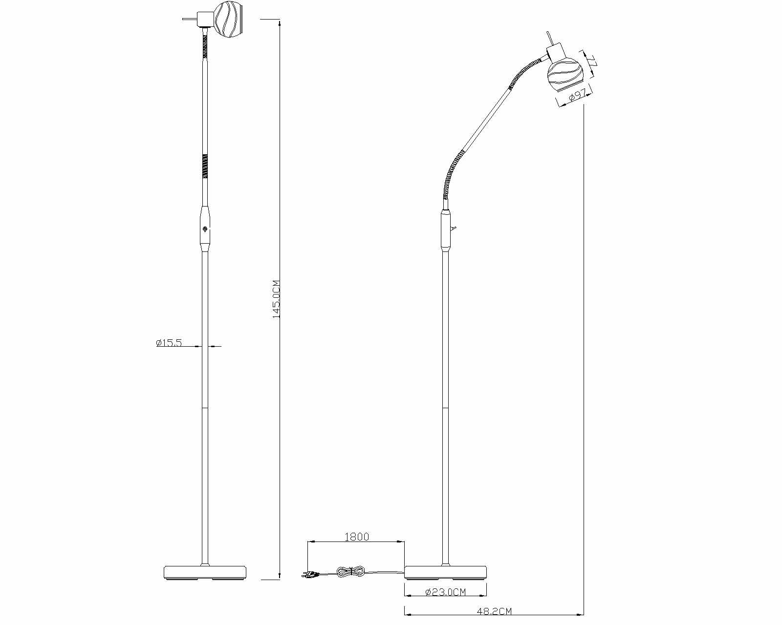 Lampadaire flexible nickel capot en verre satiné Globo Elliott – Image 3