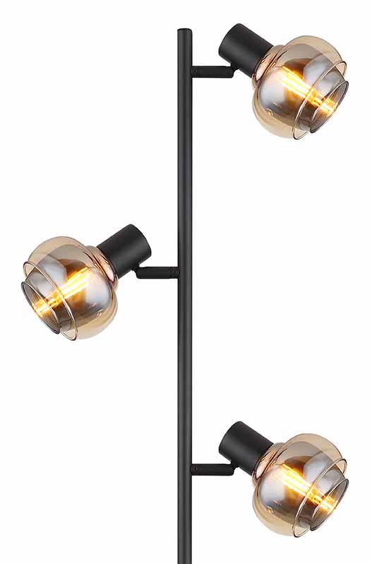Lampadaire noir 3 abat-jours ambre/verre fumé Globo Tokki – Image 2