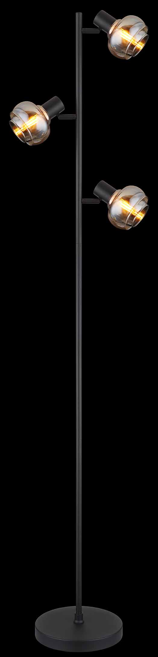 Lampadaire noir 3 abat-jours ambre/verre fumé Globo Tokki – Image 3