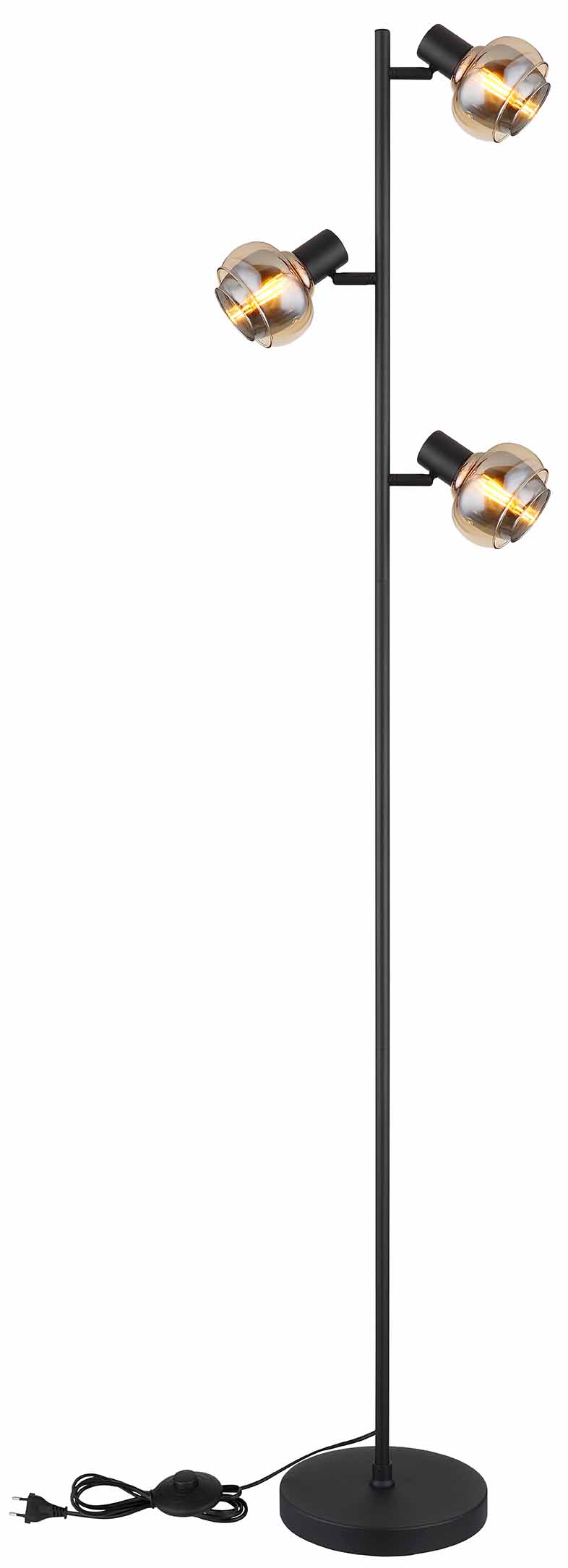 Lampadaire noir 3 abat-jours ambre/verre fumé Globo Tokki – Image 4