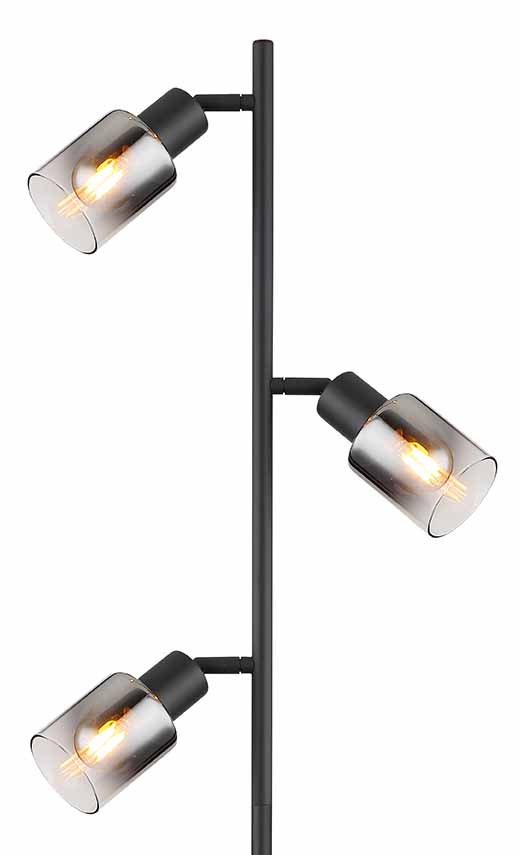 Lampadaire noir 3 abat-jours métal/verre fumé Globo Hubertus – Image 2