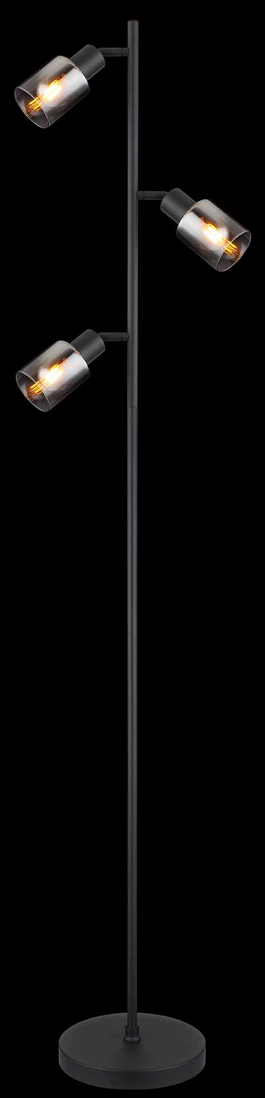 Lampadaire noir 3 abat-jours métal/verre fumé Globo Hubertus – Image 3