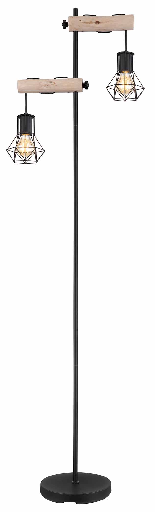 Lampadaire noir métal/bois à 2 abat-jours diamant Globo Priska – Image 2