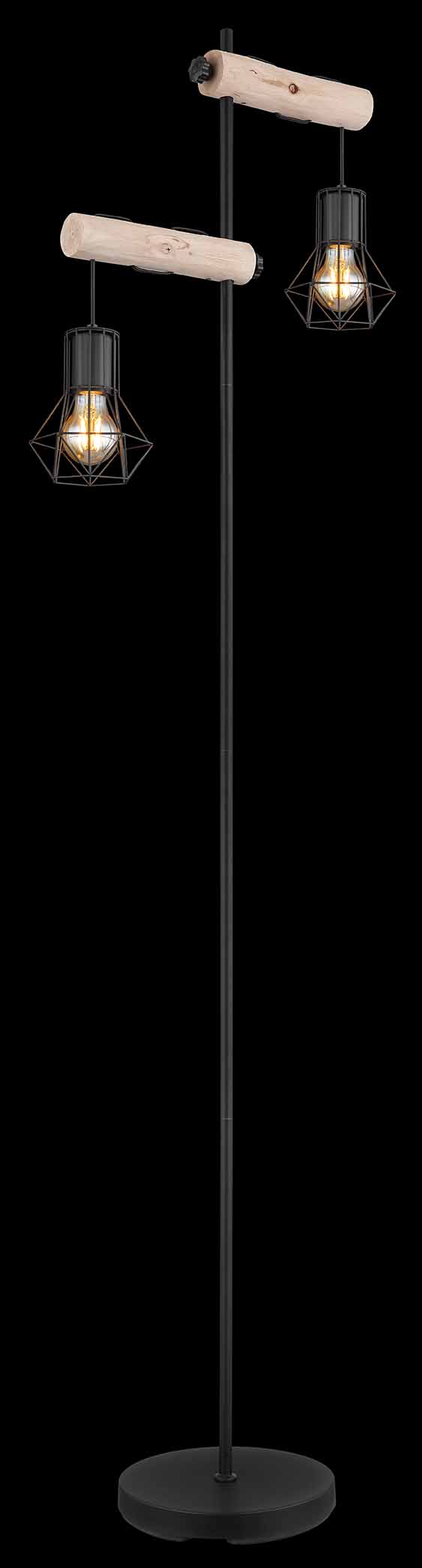 Lampadaire noir métal/bois à 2 abat-jours diamant Globo Priska – Image 4