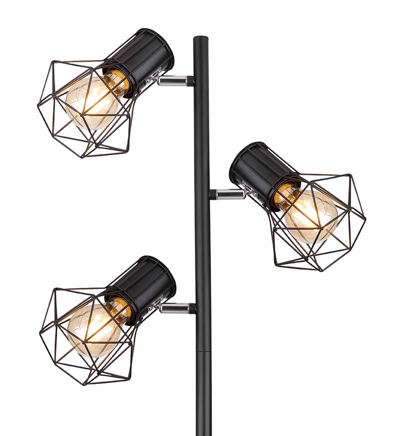 Lampadaire noir métal/bois à 3 abat-jours diamant Globo Priska – Image 2