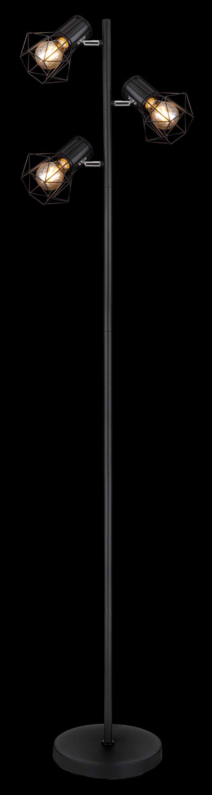 Lampadaire noir métal/bois à 3 abat-jours diamant Globo Priska – Image 4