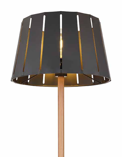 Lampadaire rétro en métal et bois noir Globo Luna – Image 3
