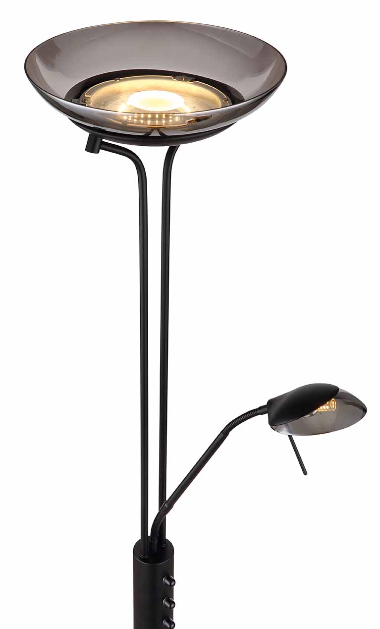 Lampe de sol 2 abat-jours métal/verre fumé noir Globo Merlinda – Image 2