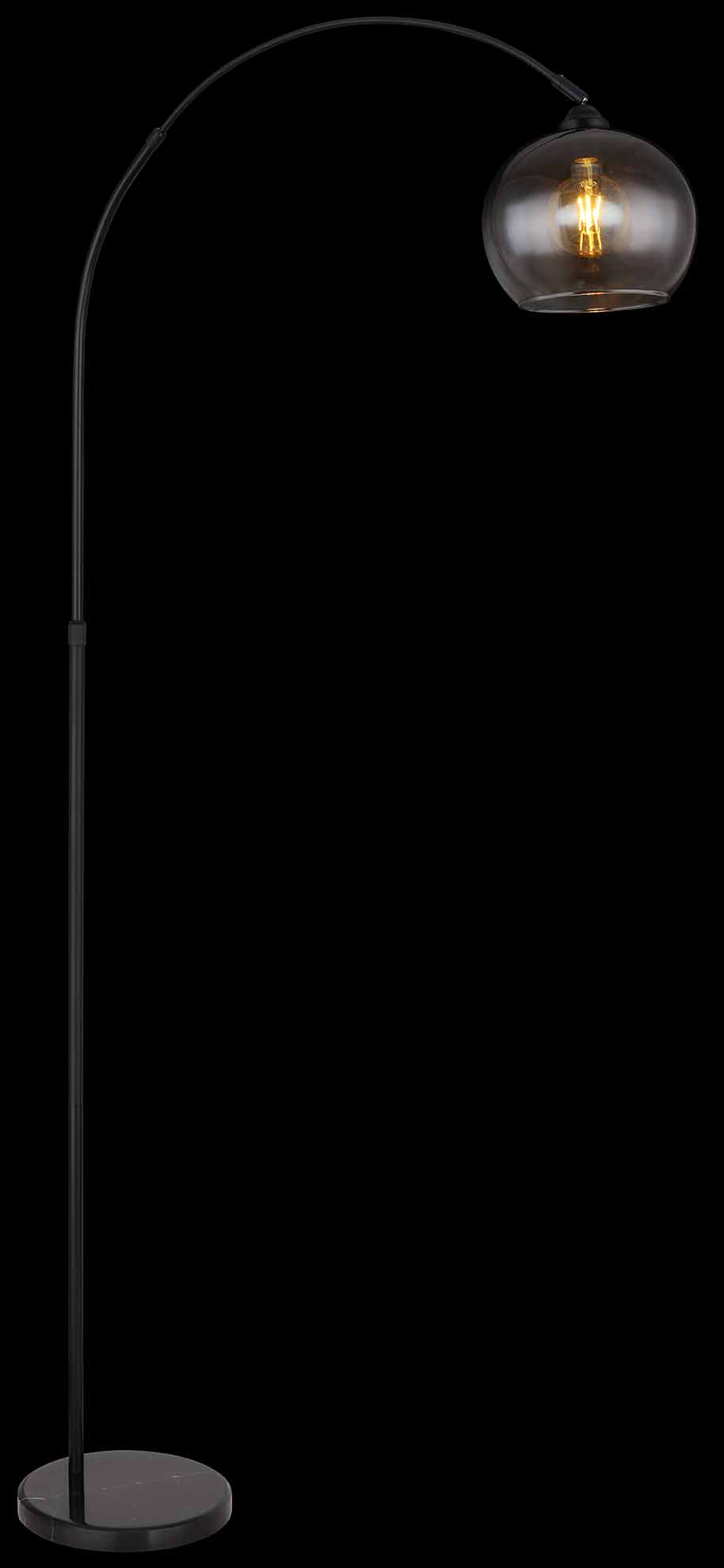 Lampe de sol courbée noire verre fumé boule Globo Newcastle – Image 3