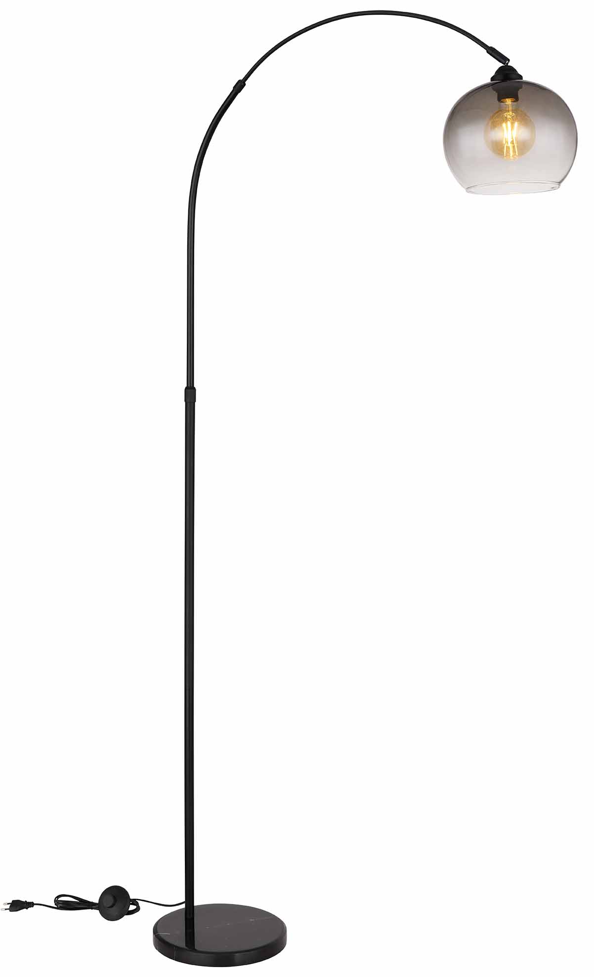 Lampe de sol courbée noire verre fumé boule Globo Newcastle – Image 4