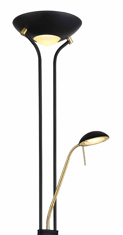 Lampe de sol design 2 abat-jours noir/messing Globo Leonas – Image 2
