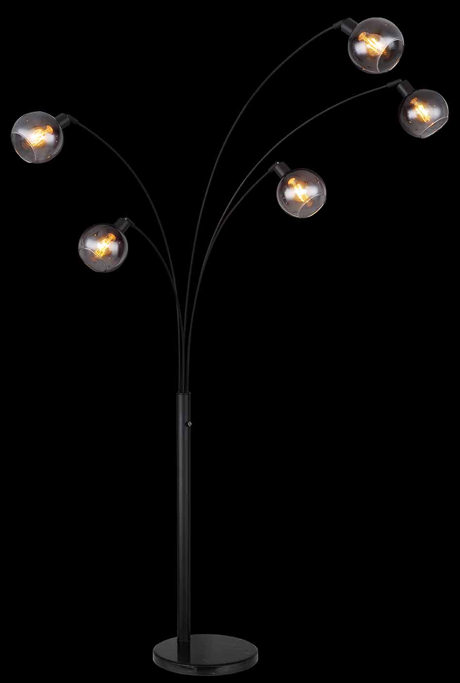 Lampe de sol noire 5 lumières verre fumé boules Globo Seymour – Image 3