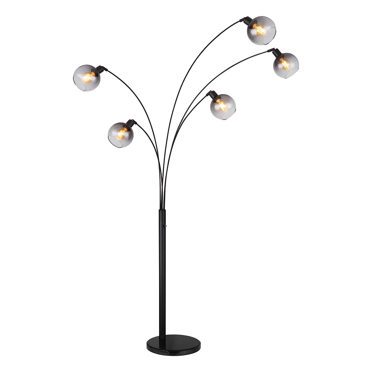 lampe-de-sol-noire-5-lumières-verre-fumé-boules-globo-seymour-58228nbs