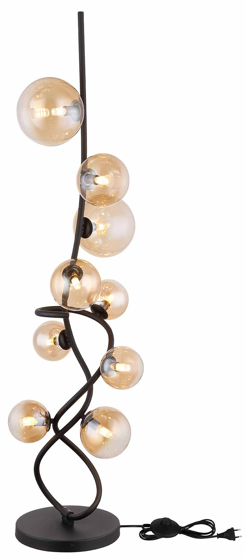 Lampe de sol noire tournée 9 boules en verre d'ambre Globo Tuberius – Image 3