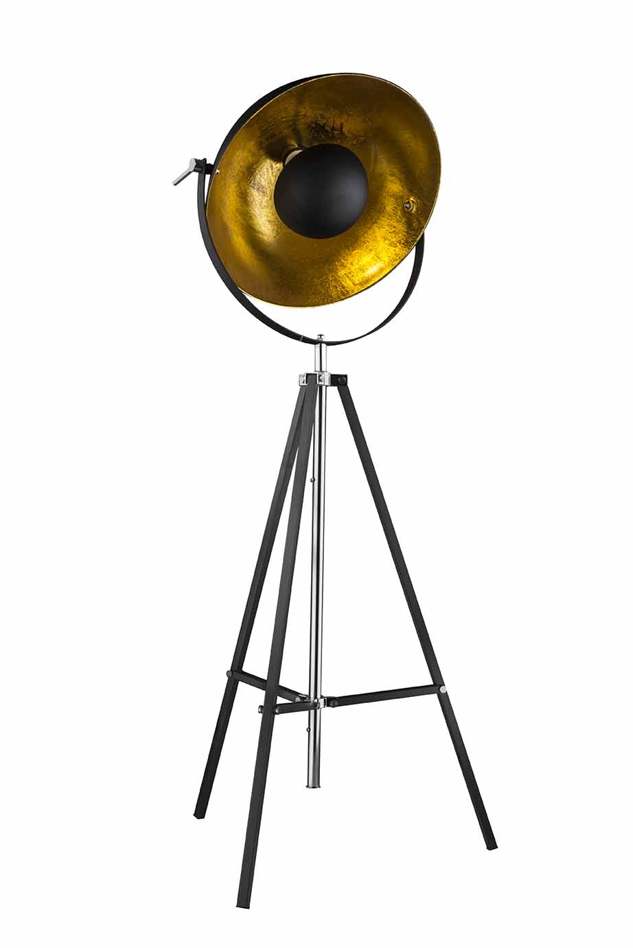 Lampe de sol trépied noir abat-jour en dôme doré Globo Xirena – Image 3