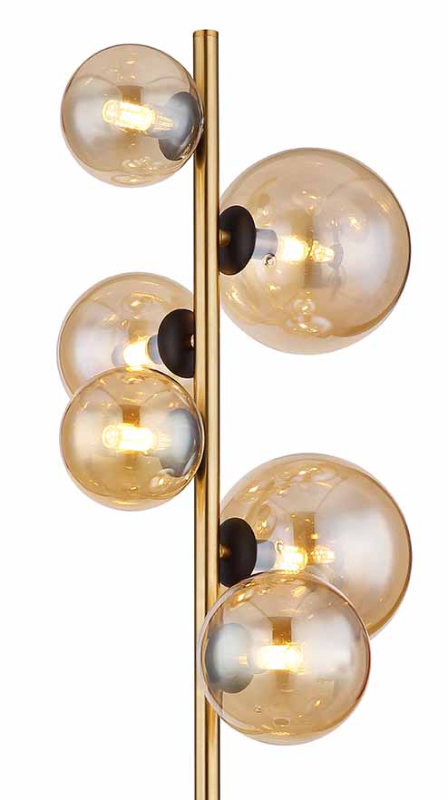Lampe de sol verticale 6 boules en verre d'ambre noir/messing Globo Riha – Image 2