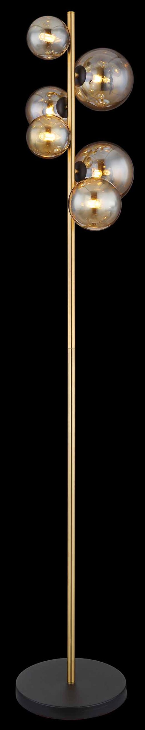 Lampe de sol verticale 6 boules en verre d'ambre noir/messing Globo Riha – Image 4