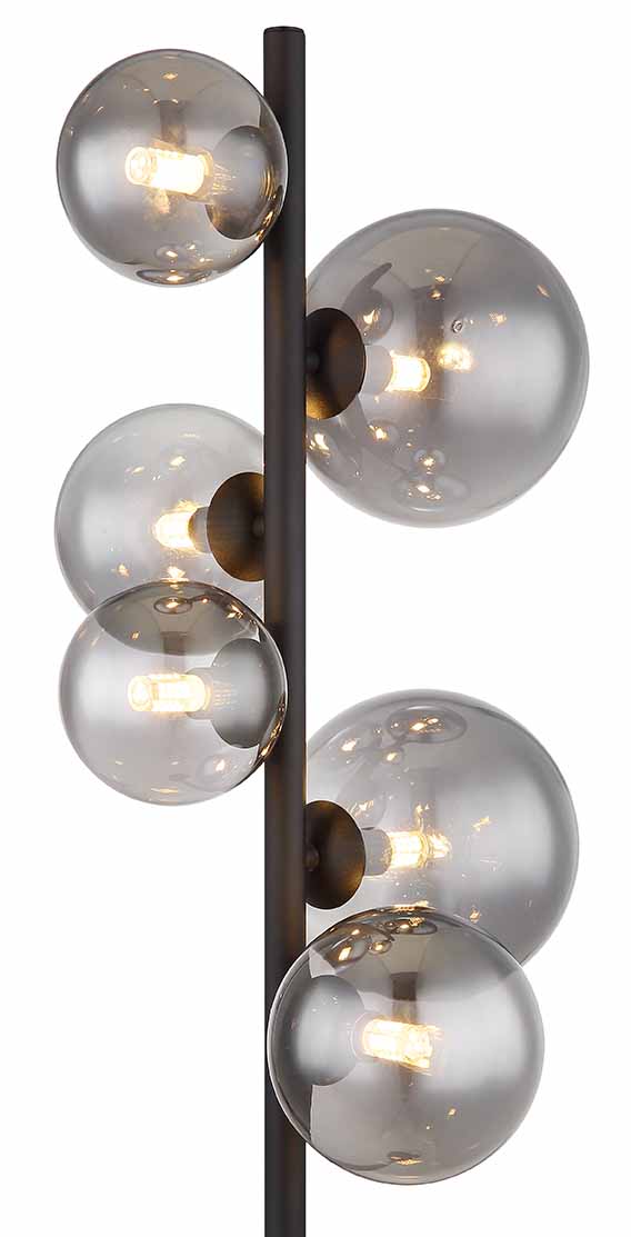Lampe de sol verticale noire 6 boules en verre fumé Globo Riha – Image 2