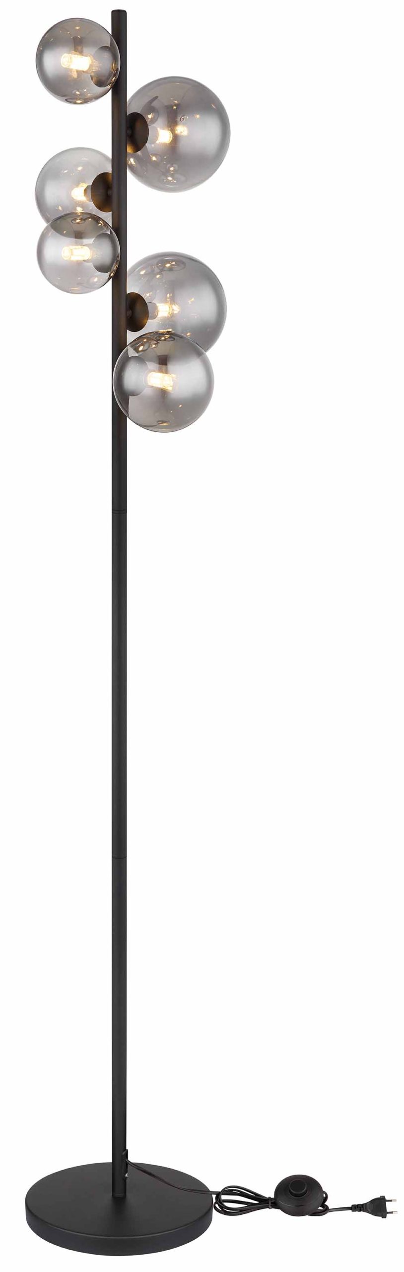 Lampe de sol verticale noire 6 boules en verre fumé Globo Riha – Image 4