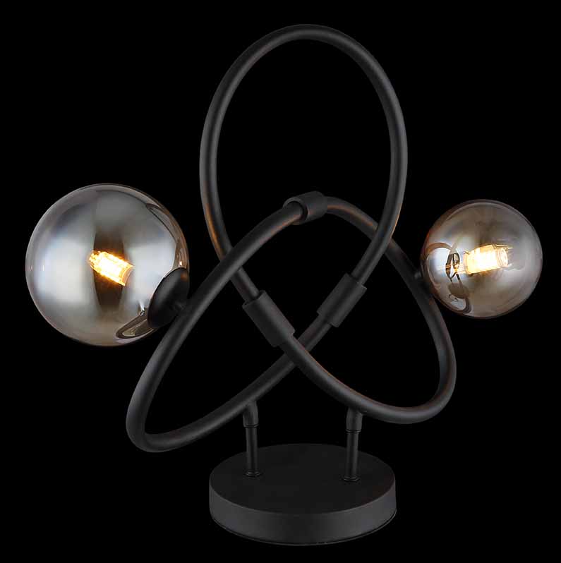 Lampe de table noire tournée 2 boules en verre d'ambre Globo Tuberius – Image 2