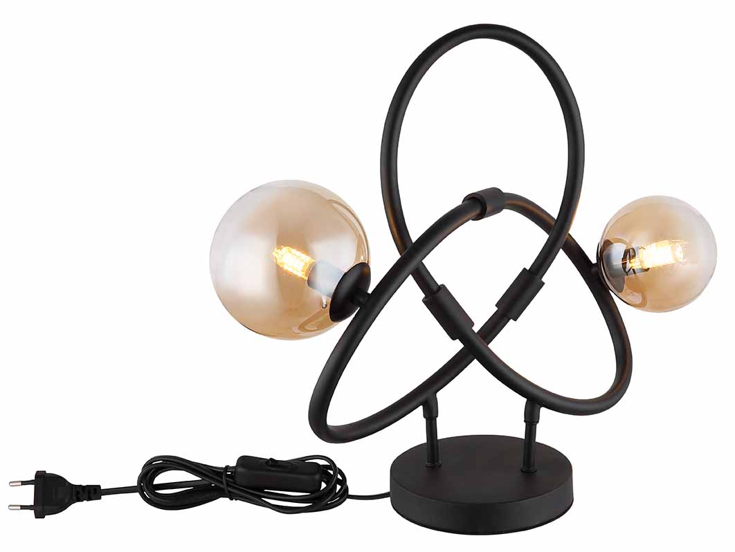 Lampe de table noire tournée 2 boules en verre d'ambre Globo Tuberius – Image 3