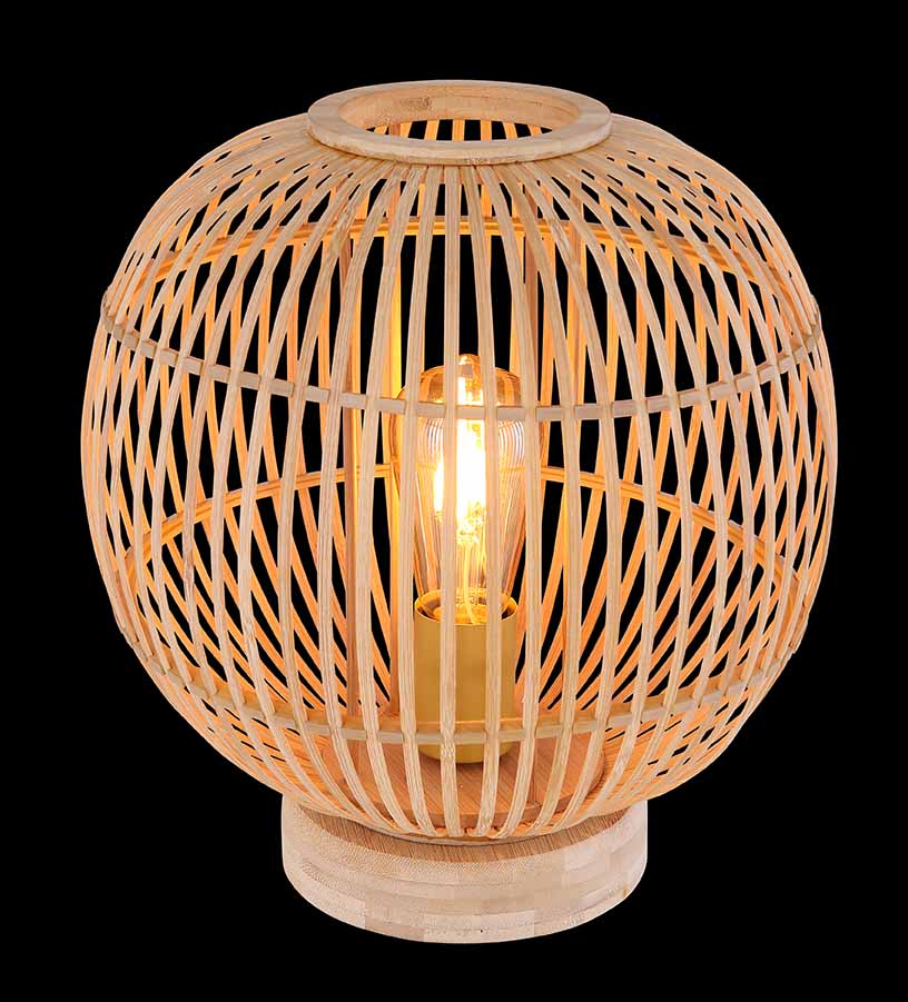 Lampe de table ronde bohème en bambou naturel Globo Hildegard – Image 4