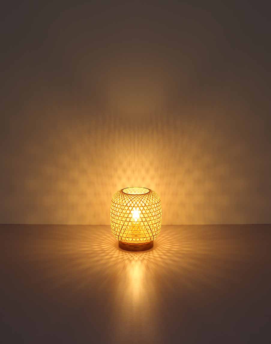 Lampe de table ronde bohème en bambou naturel Globo Mirena – Image 4